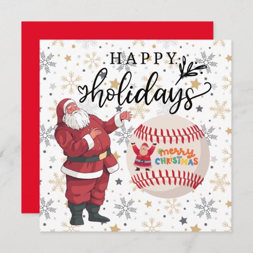 Baseball with Santa Claus for Happy Holidays  Card