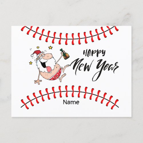 Baseball with Santa for happy New Year Funny  Holi Holiday Postcard