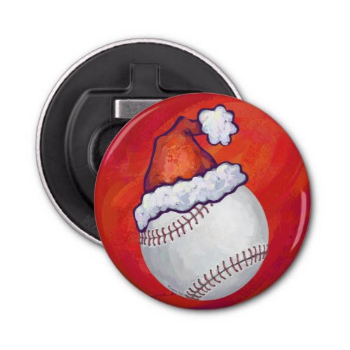 Baseball with Santa Hat on Red Bottle Opener