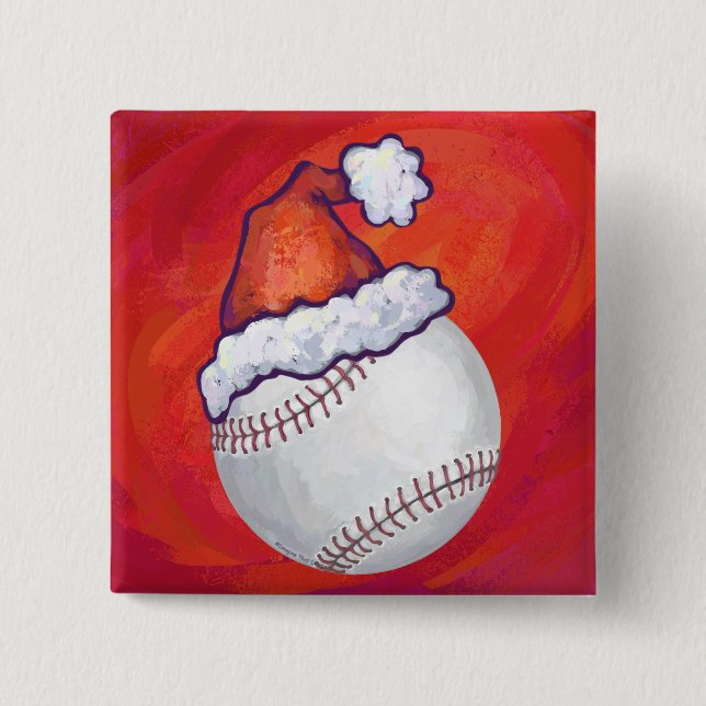 Baseball with Santa Hat on Red Button (Front)