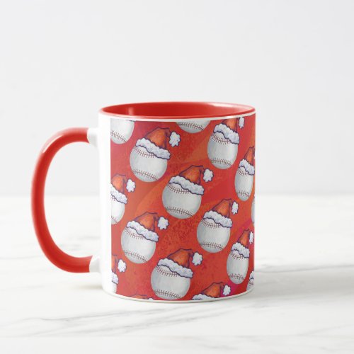 Baseball with Santa Hat on Red Mug