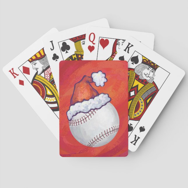 Baseball with Santa Hat on Red Poker Cards (Back)