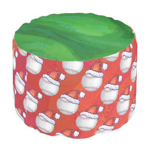 Baseball with Santa Hat on Red Pouf