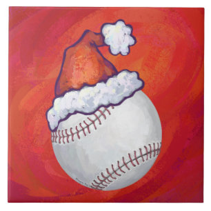 Baseball with Santa Hat on Red Tile