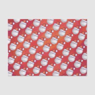 Baseball with Santa Hat on Red Tissue Paper
