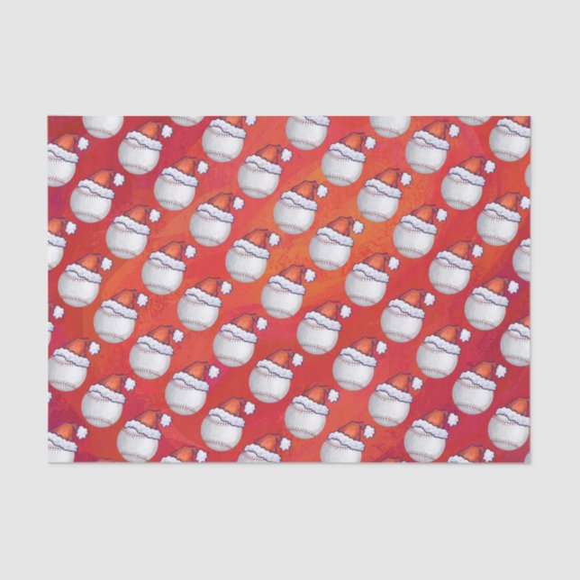 Baseball with Santa Hat on Red Tissue Paper (Front)