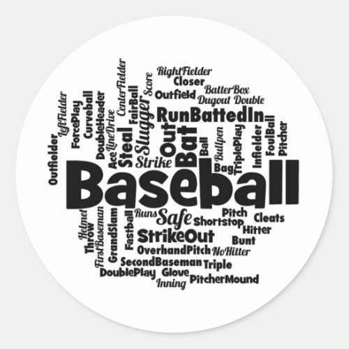 Baseball Word Cloud Classic Round Sticker