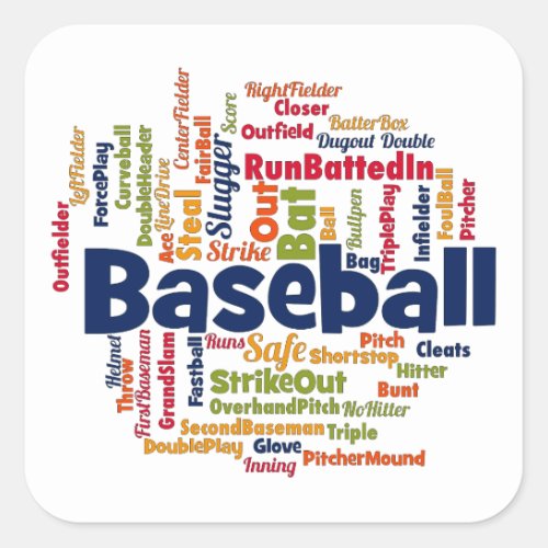 Baseball Word Cloud Square Sticker