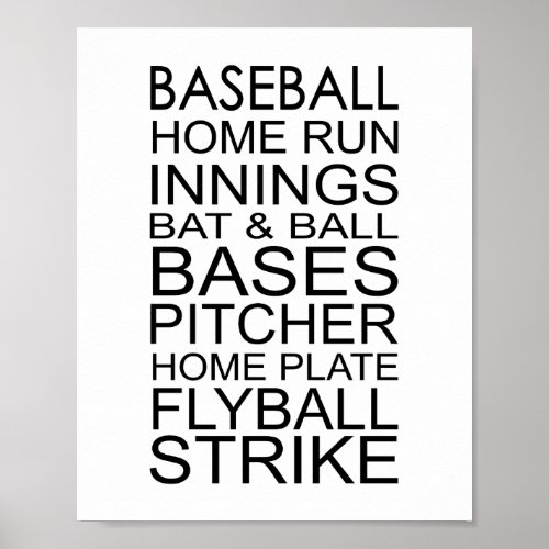 Baseball Words And PhrasesTypography Poster
