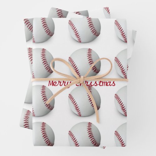 Baseball Wrapping Paper Flat Sheet Set of 3