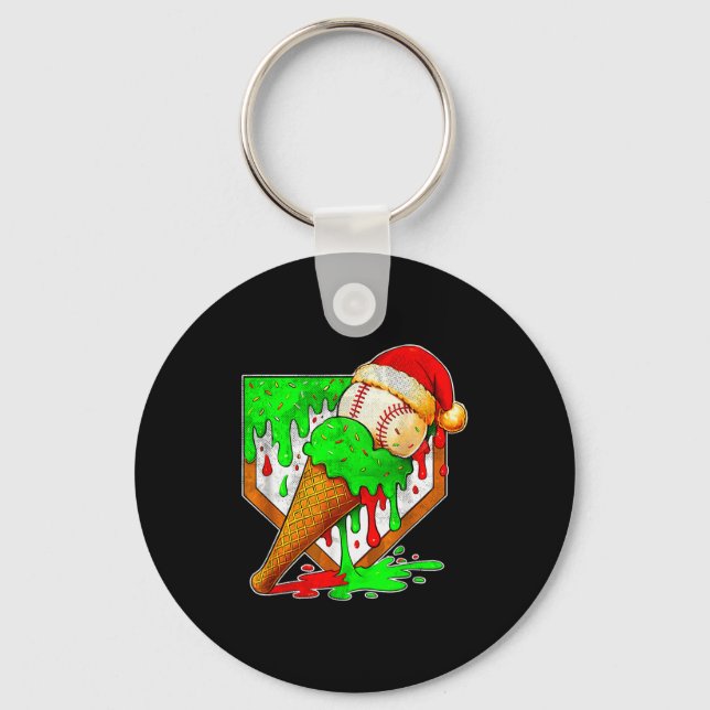Baseball Xmas Christmas Baseball Ice Cream Drip Bo Keychain (Front)