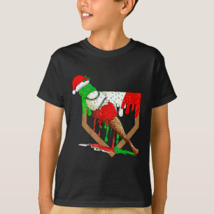 Baseball Xmas Christmas Baseball Ice Cream Drip Bo T-Shirt