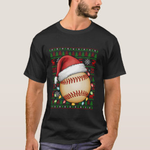 Baseball Xmas Lights Ugly Santa Hat Baseball Chris T-Shirt