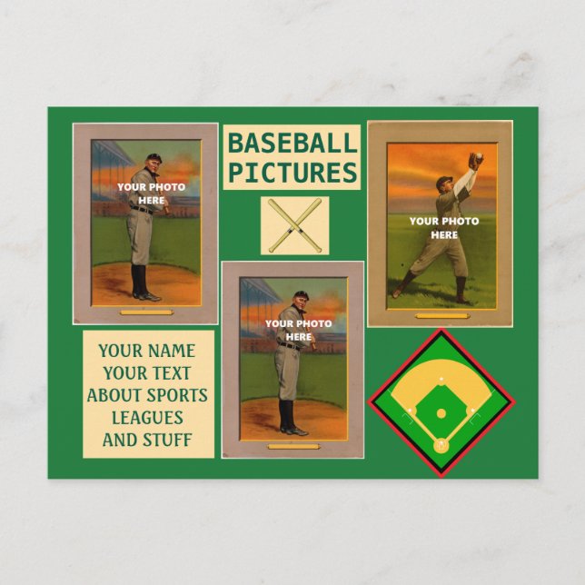 Baseball Your Photos and Text Sports Postcard (Front)