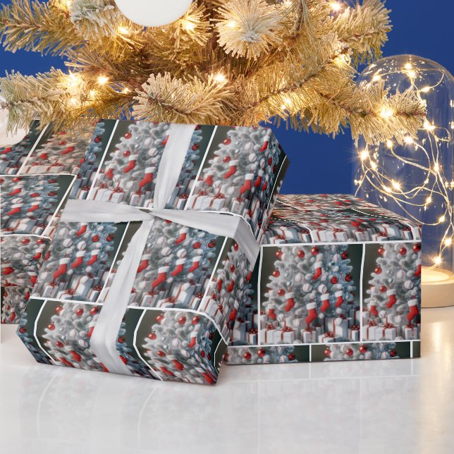 Baseballs and Red Socks On a Christmas Tree Wrapping Paper (Holidays)