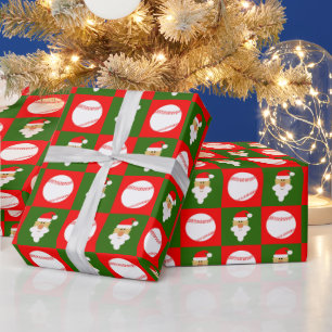 Baseballs and Santa Baseball Player Christmas Wrapping Paper