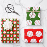 Baseballs and Santa Clause Red and Green Christmas Wrapping Paper Sheets<br><div class="desc">A set of three matching Christmas themed wrapping paper sheets for baseball players, coaches and fans! The first sheet features a seamless red and green checkered pattern with a cute Santa Clause face on the green squares, and a baseball graphic on the red squares. The second sheet features a pattern...</div>