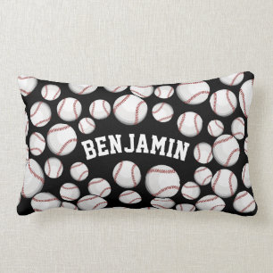 Baseballs By the Boatload Custom Black Lumbar Pillow