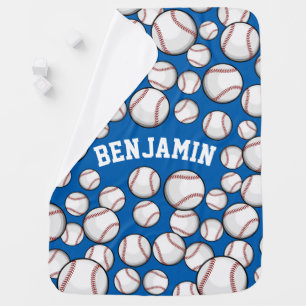 Baseballs By the Boatload Custom Name Blue Swaddle Blanket