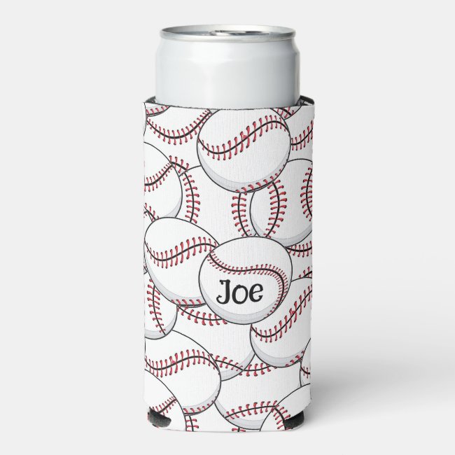 Baseballs Design Seltzer Can Cooler