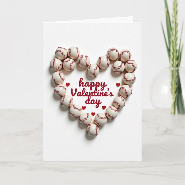 Baseballs Heart Valentine Card (Front)
