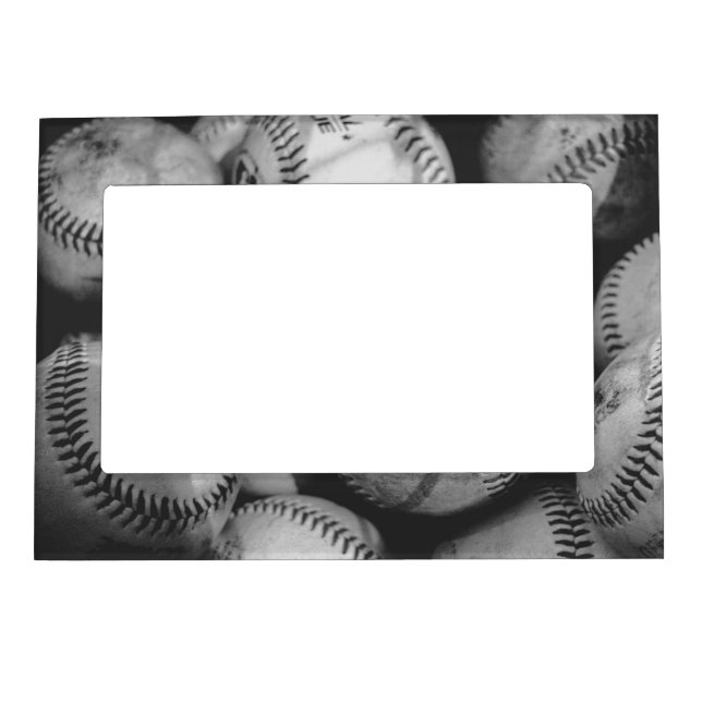 Baseballs in Black and White Magnetic Photo Frame (Front)