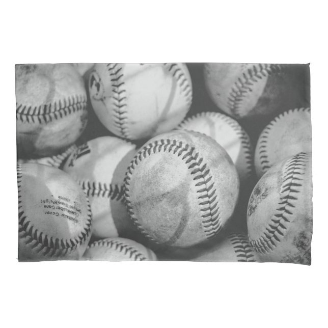 Baseballs in Black and White Pillow Case (Front)