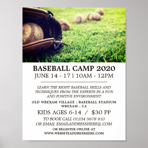 Baseballs on Field Baseball Camp Advert Poster