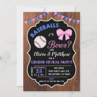 Baseballs or bows gender reveal invitation