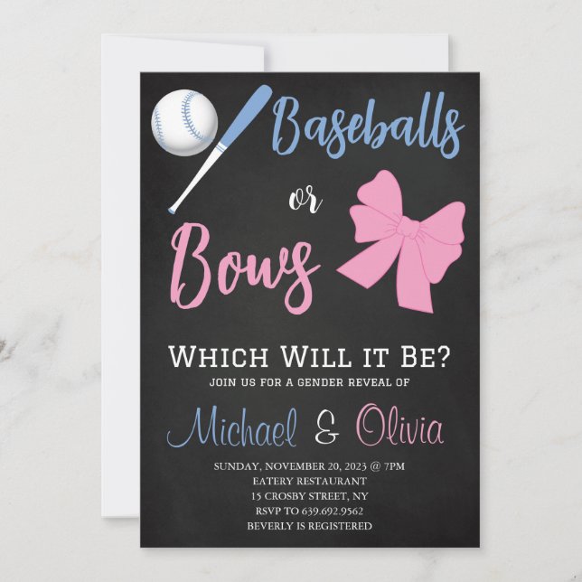 Baseballs or Bows Gender Reveal Invitation (Front)