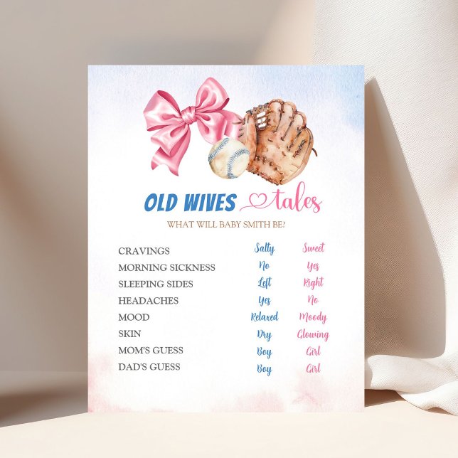 Baseballs or Bows Gender Reveal Old Wives Tales Poster (Creator Uploaded)
