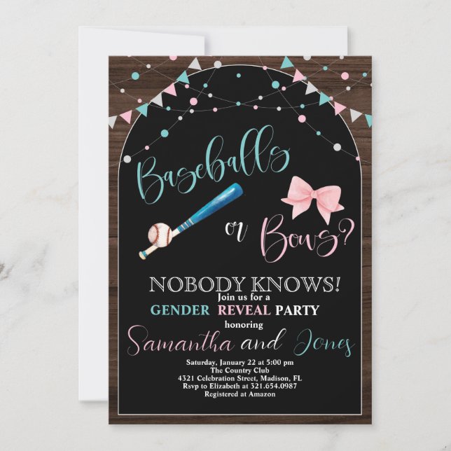 Baseballs or Bows Gender Reveal Party Invitation (Front)