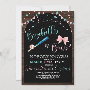 Baseballs or Bows Gender Reveal Party Invitation