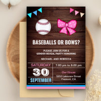 Baseballs or Bows Gender Reveal Party Invitation