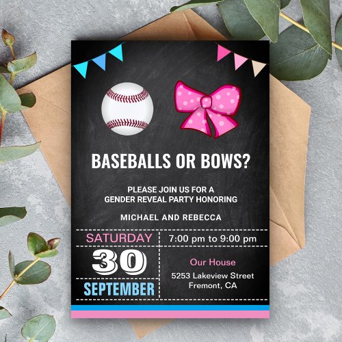 Baseballs or Bows Gender Reveal Party Invitation