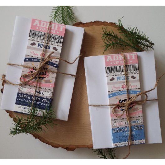 Baseballs Or Bows Gender Reveal Ticket Invitation (Front Right)