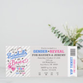 Baseballs or Bows Gender Reveal Ticket Style Invitation (Standing Front)