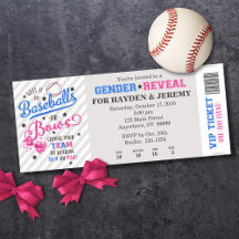 Baseballs or Bows Gender Reveal Ticket Style