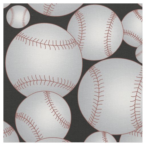 Baseballs Pattern Gray Fabric