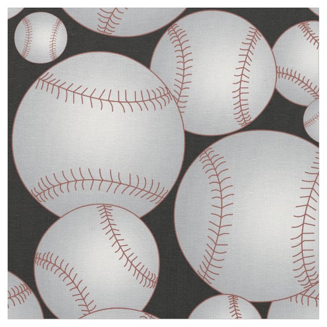 Baseballs Pattern Gray Fabric (Close Up)
