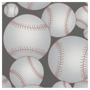 Baseballs Pattern Gray Fabric