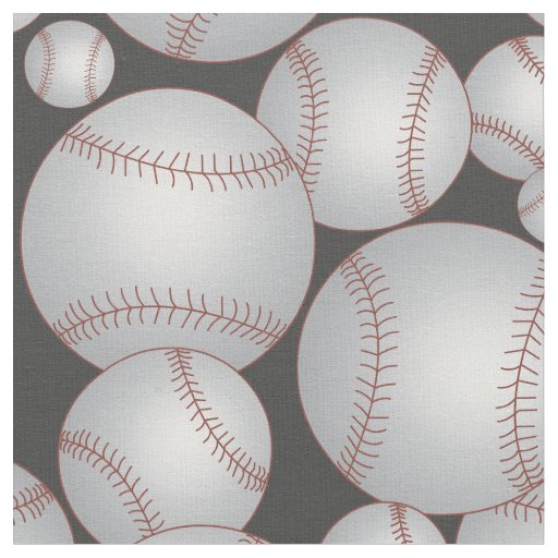 Baseballs Pattern Gray Fabric