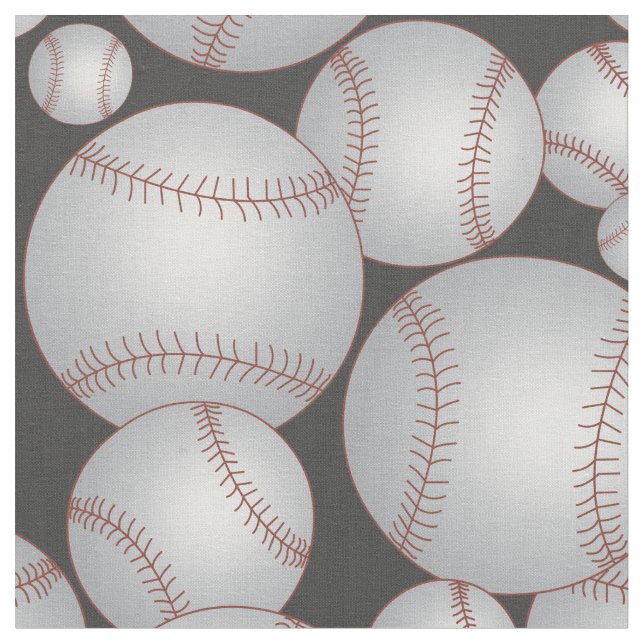 Baseballs Pattern Gray Fabric (Close Up)