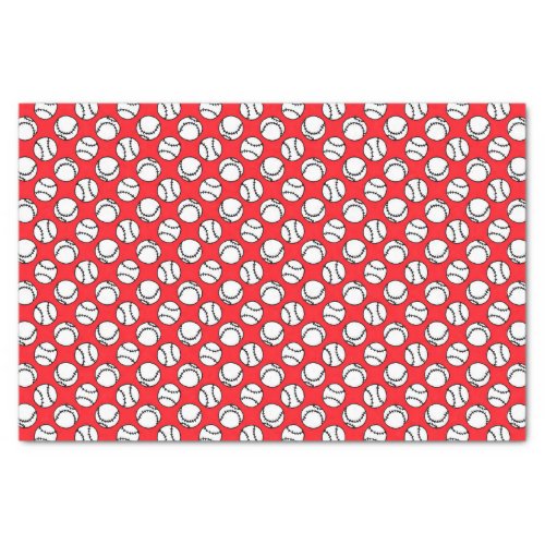 Baseballs Pattern on Red Tissue Paper