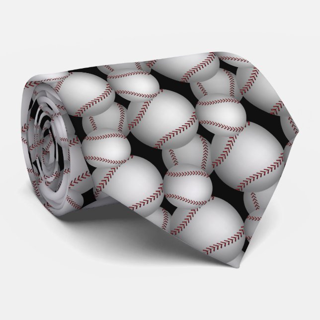 Baseballs Pattern Tie (Rolled)