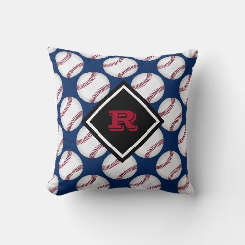 Baseballs Sport Pattern Name Red White Blue Throw Pillow