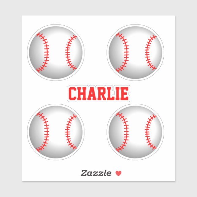 Baseballs with Red Stitching and Custom Name Sticker (Sheet)