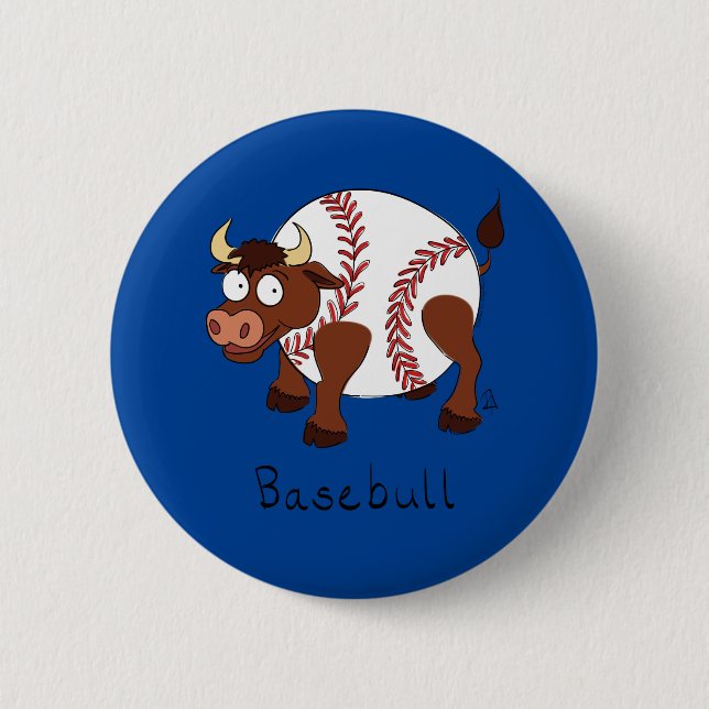 Basebull Funny Baseball Bull Button Pin (Front)