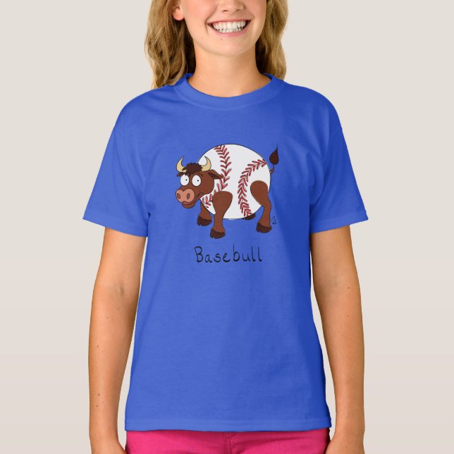 Basebull Funny Baseball Bull Kid's Girl's T-Shirt (Front)