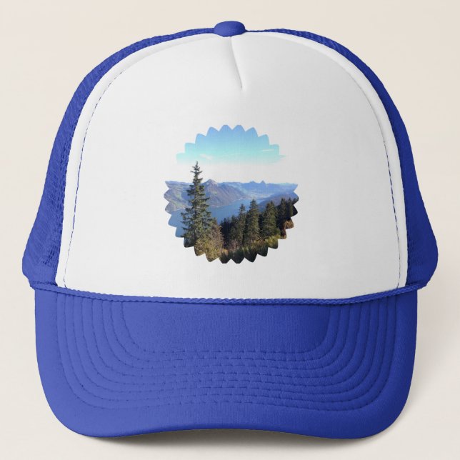 Basecap with mountain and forest motif - pure natu trucker hat (Front)